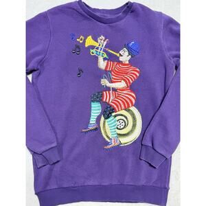 Katya Dobryakova Embroidered Purple Circus Musician Sweatshirt XS Art Pop